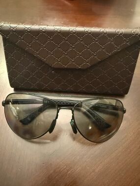 Gucci Men's Black Sunglasses with Embossed Brown Case